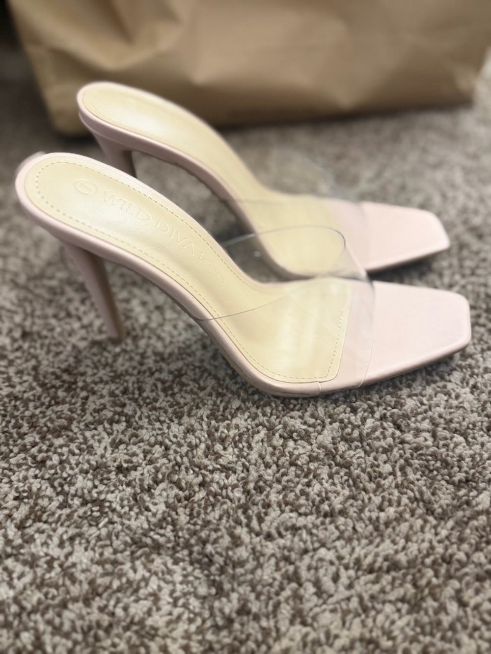 Wild Diva Lounge Nude Clear Strap Stiletto Mules